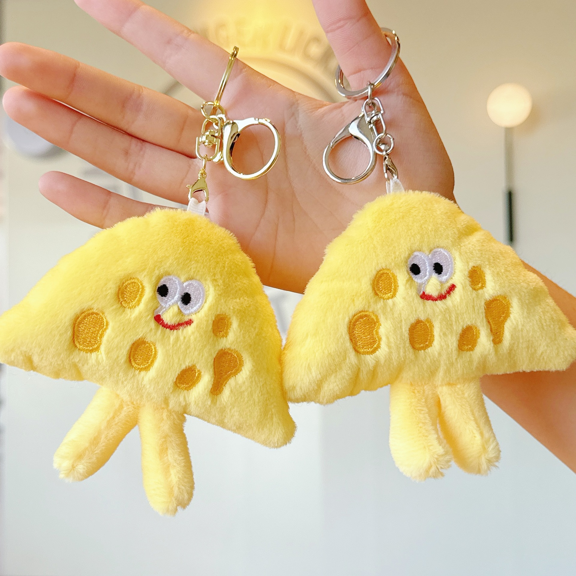 Japanese Cute Funny Sliced Cheese Plush Toy Red Riding Book Explosive Student Bag Pendant Cheese Keychain