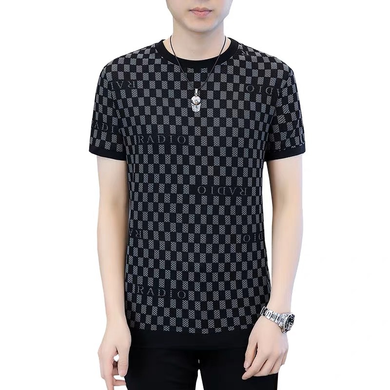 Short-sleeved T-shirt Men's Ice Silk Modal European Quick-drying Fashionable Printed ins Half-sleeved T-shirt TikTok Explosions Men's Wear