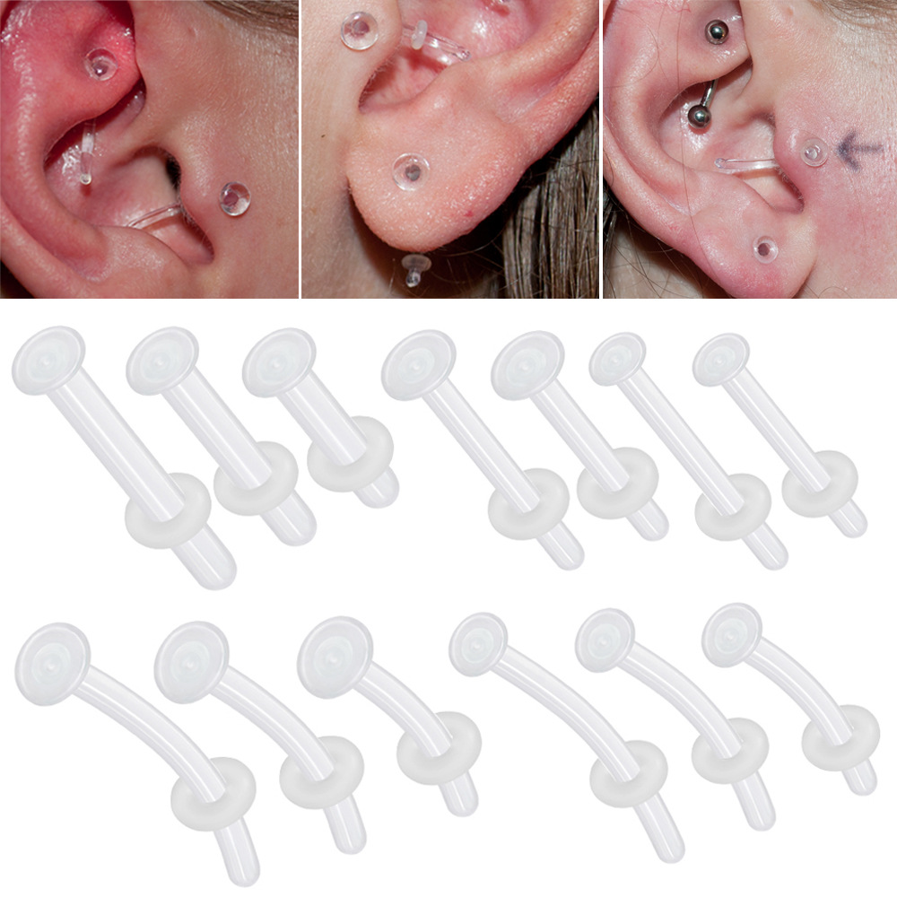 Cross-border transparent glass nose nail C- shaped nose ring L-shaped curved rod invisible nose ring ear bone nail earring piercing navel nail