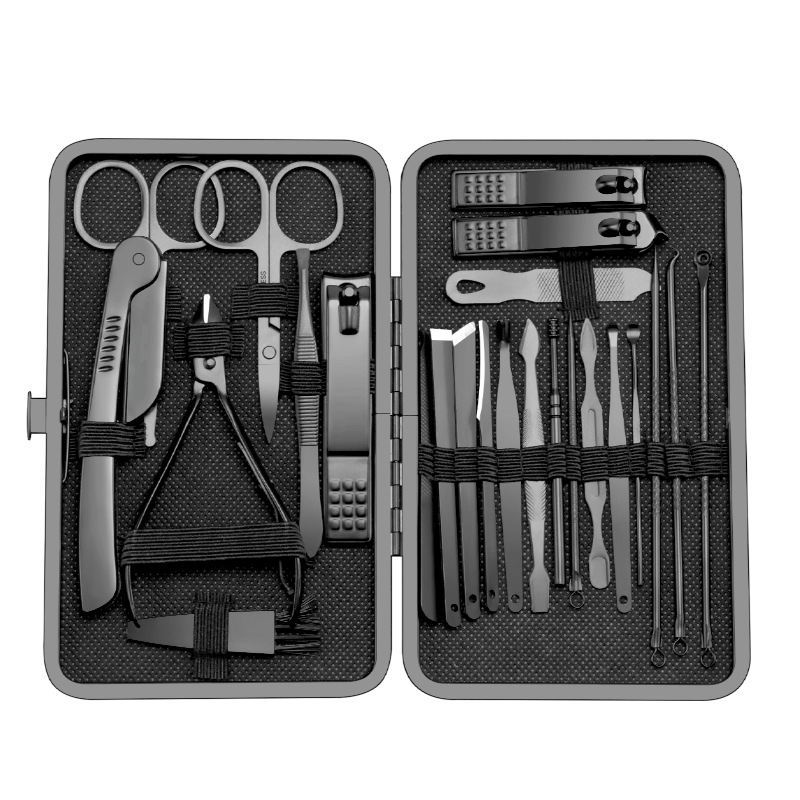 Black Nail Clipper Set, Full Set of 24-piece Stainless Steel Nail Clippers, Dead Skin Scissors, Eyebrow Clips, Pedicure Tools for Home Use