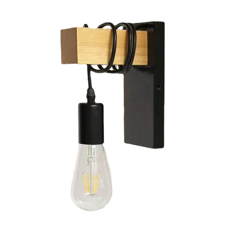 Modern Simple Retro Wall Lamp Bedroom Living Room Bedside Lamp Creative Distinctive Wrought Iron Wooden Nordic Wall Lamp Staircase Lamp