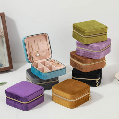 Velvet Portable Jewelry Box High-end Jewelry Packaging Jewelry Storage Box Leather Ring Earring Storage Box