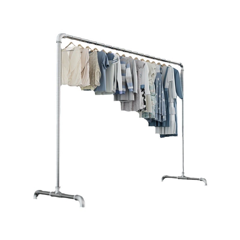 Wholesale water pipe movable floor hanger gantry rack clothes hanger single rod thickened iron clothing rack with pulley
