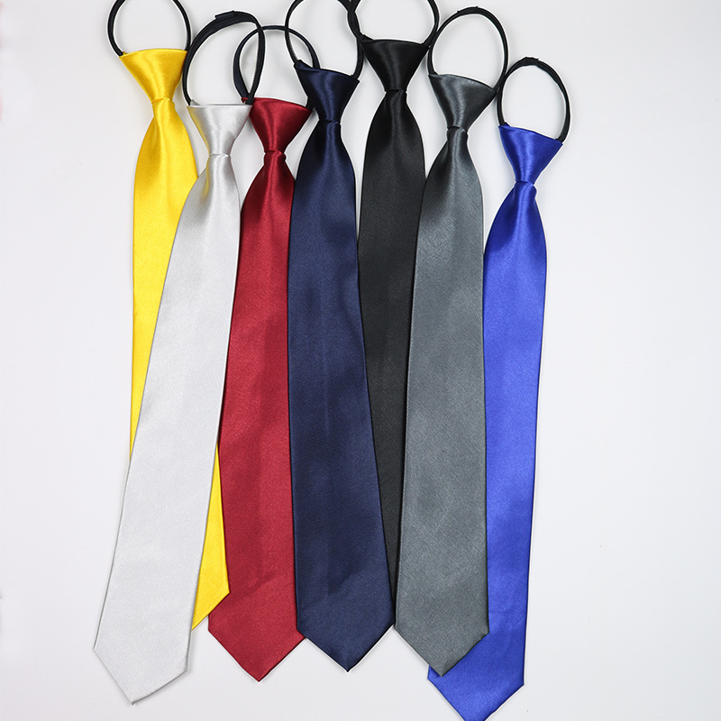 Tie men's spot solid color business work professional groom Black Blue Red easy pull zipper-free tie