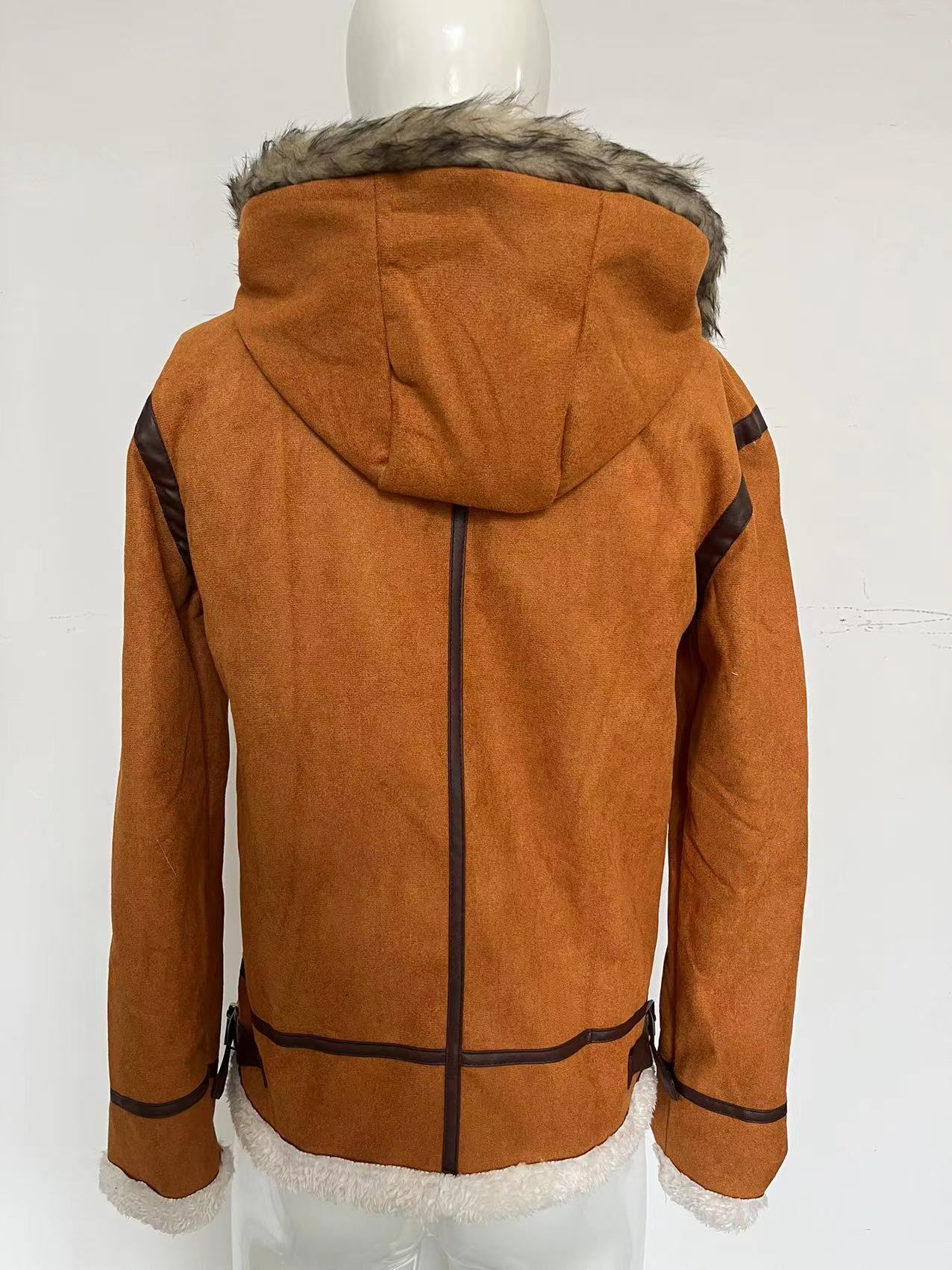 2023 Europe and the United States cross-border winter youth solid color fur one-piece coat no belt fit casual zipper coat