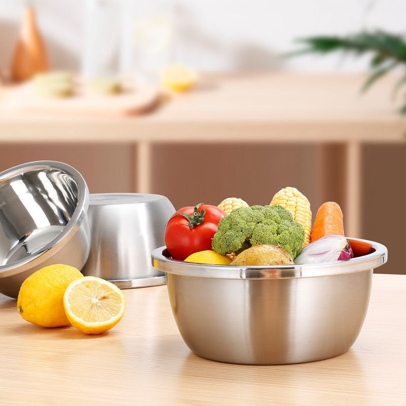 Thickened stainless steel basin three-piece seasoning pot household kitchen egg bowl baking and basin