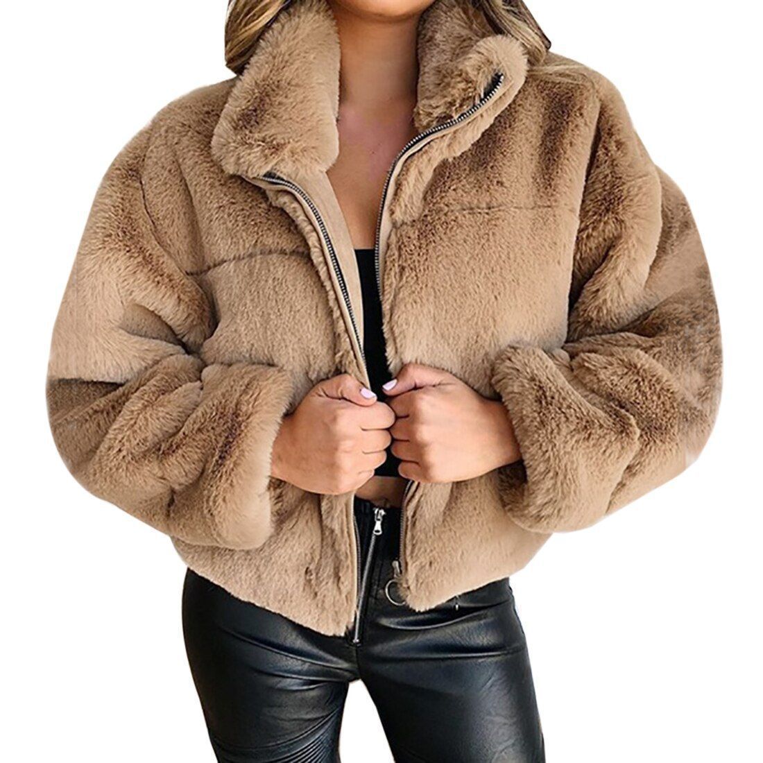  cross-border Amazon European and American clothing autumn and winter rabbit fur imitation fur zipper cardigan plush warm jacket