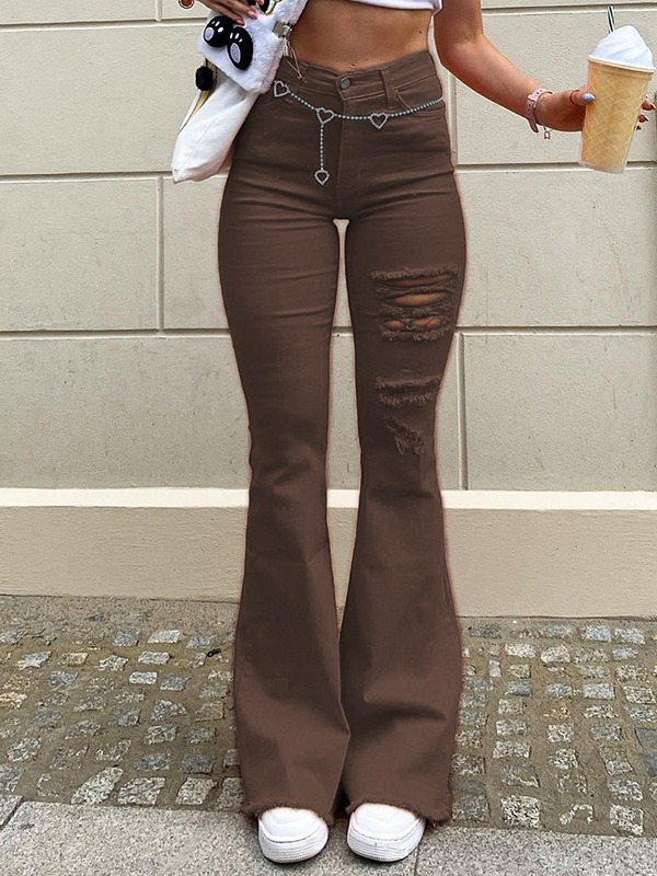 Amazon new cross-border European and American women's jeans trendy ripped slimming high wide-leg pants one-piece delivery