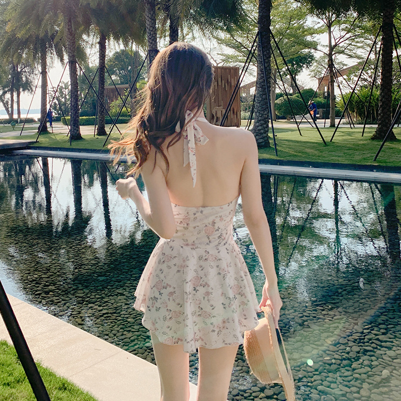 Women's one-piece swimsuit for hot spring girls high-grade sexy pure wind chubby girl belly covering meat slim 2023 summer new