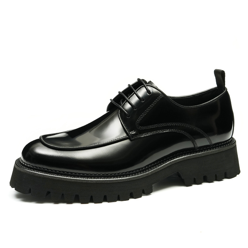 Thick-soled glossy leather shoes men's leather leather square toe British business casual Derby height increasing formal wear men's shoes Guangzhou sh_voghion.com