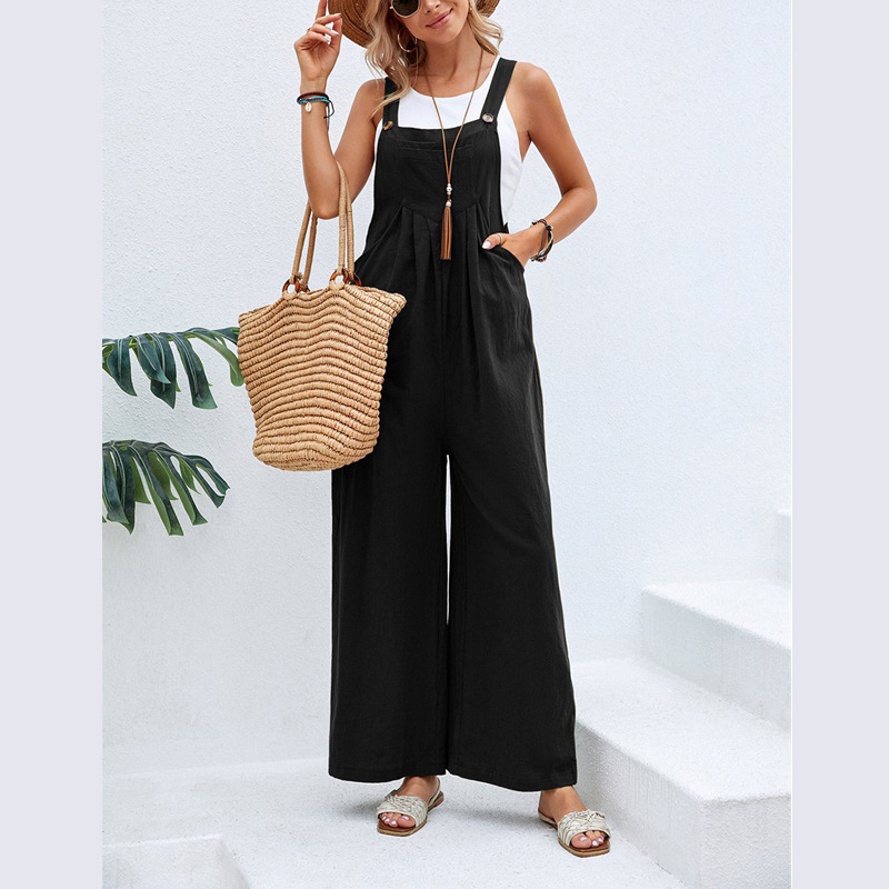 2023 Amazon hot selling eBay independent station wish European and American women's clothing popular solid color casual suspender trousers