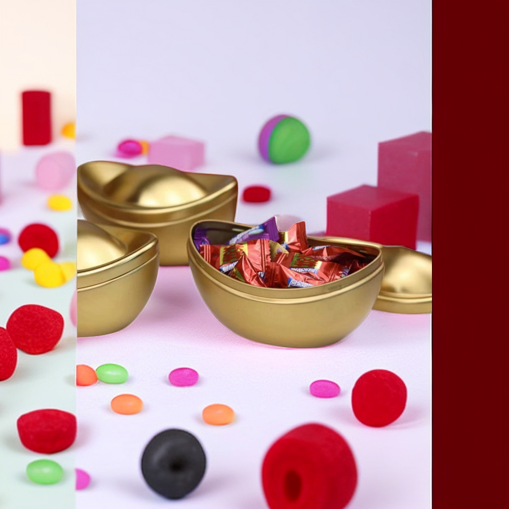 in stock Tinplate Box Chocolate Candy Tea Packaging Box Festival Universal Alien Gold Yuanbao Packaging Box