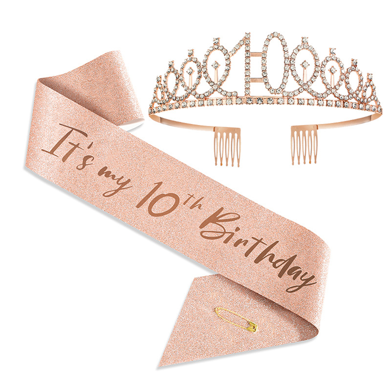 Hot sale birthday party set shoulder strap crown 10 13 18 21 30 40 50 60 70 15 years old set