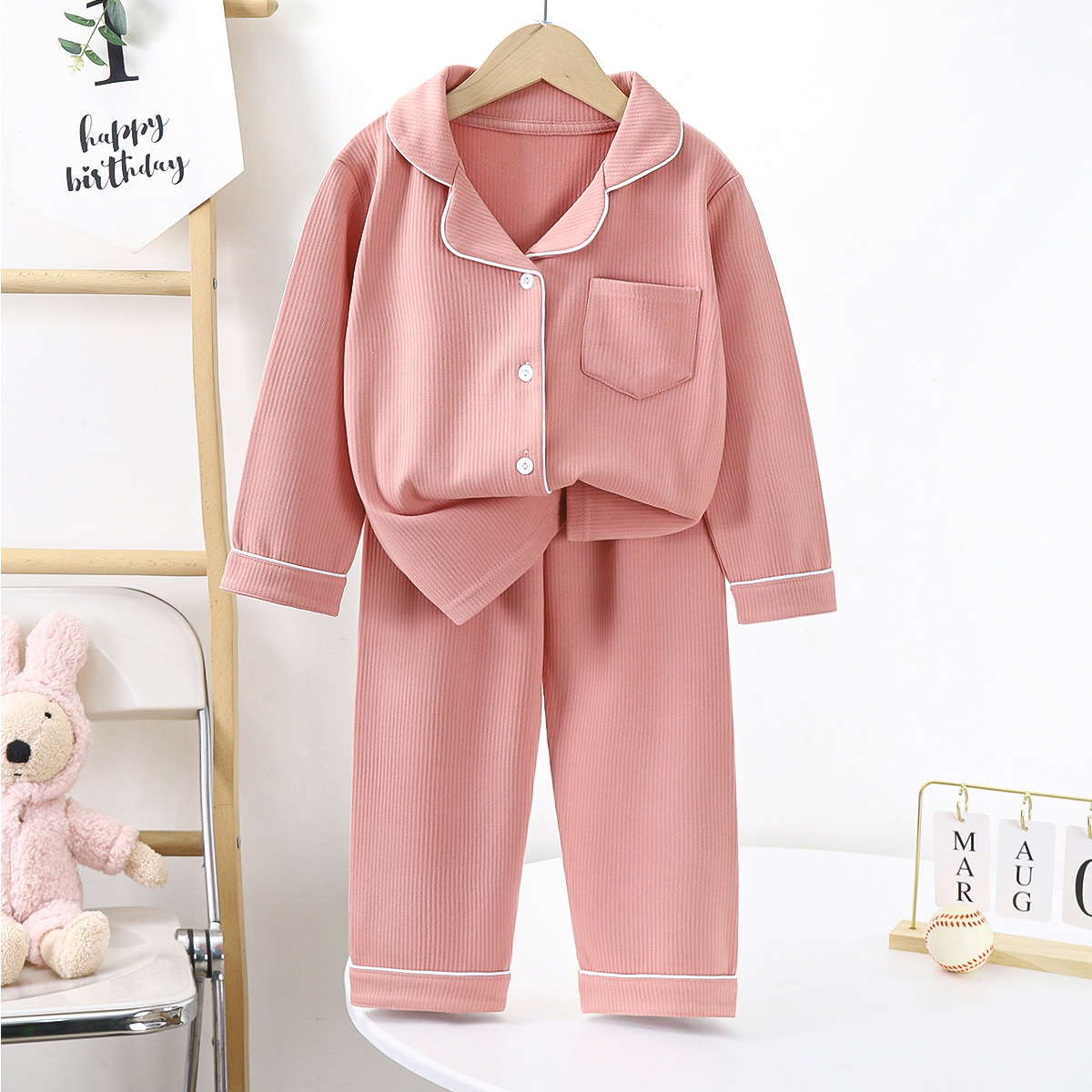 New Velvet Children's Pajamas Baby Boys and Girls Cardigan Autumn and Winter Long Sleeve Two-Piece Set Boys and Girls Autumn and Winter Home Clothes