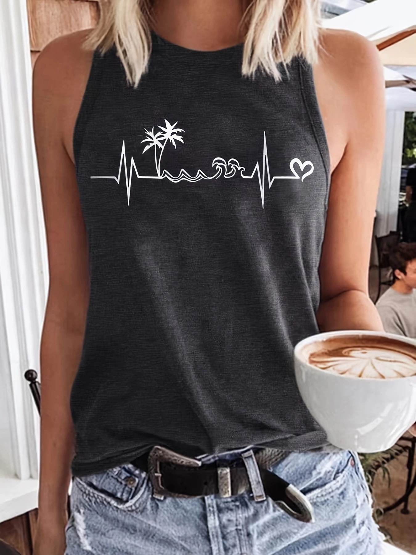 Europe and the United States cross-border women's clothing Amazon TikTok foreign trade new beach holiday letter printed round neck vest