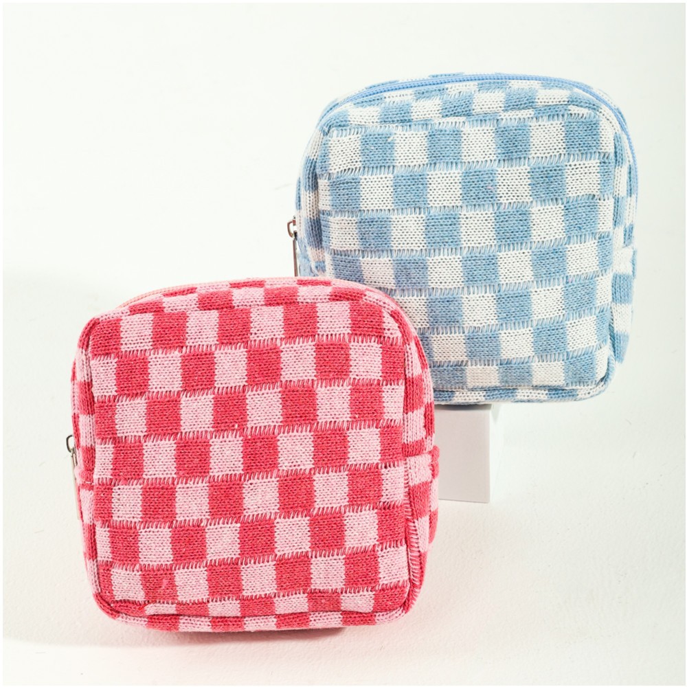 Creative South Korea chessboard grid knitted coin purse portable large capacity aunt towel sanitary napkin storage bag monthly bag