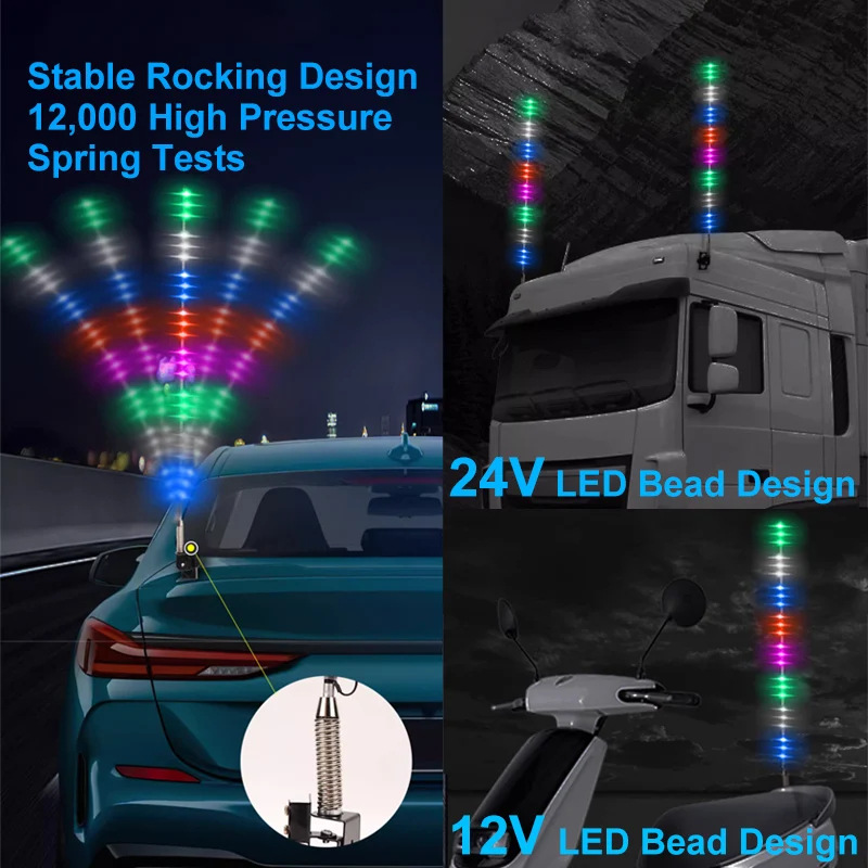 New car truck truck modified antenna light 12-24v colorful running water horse running light flashing pilot pole warning light