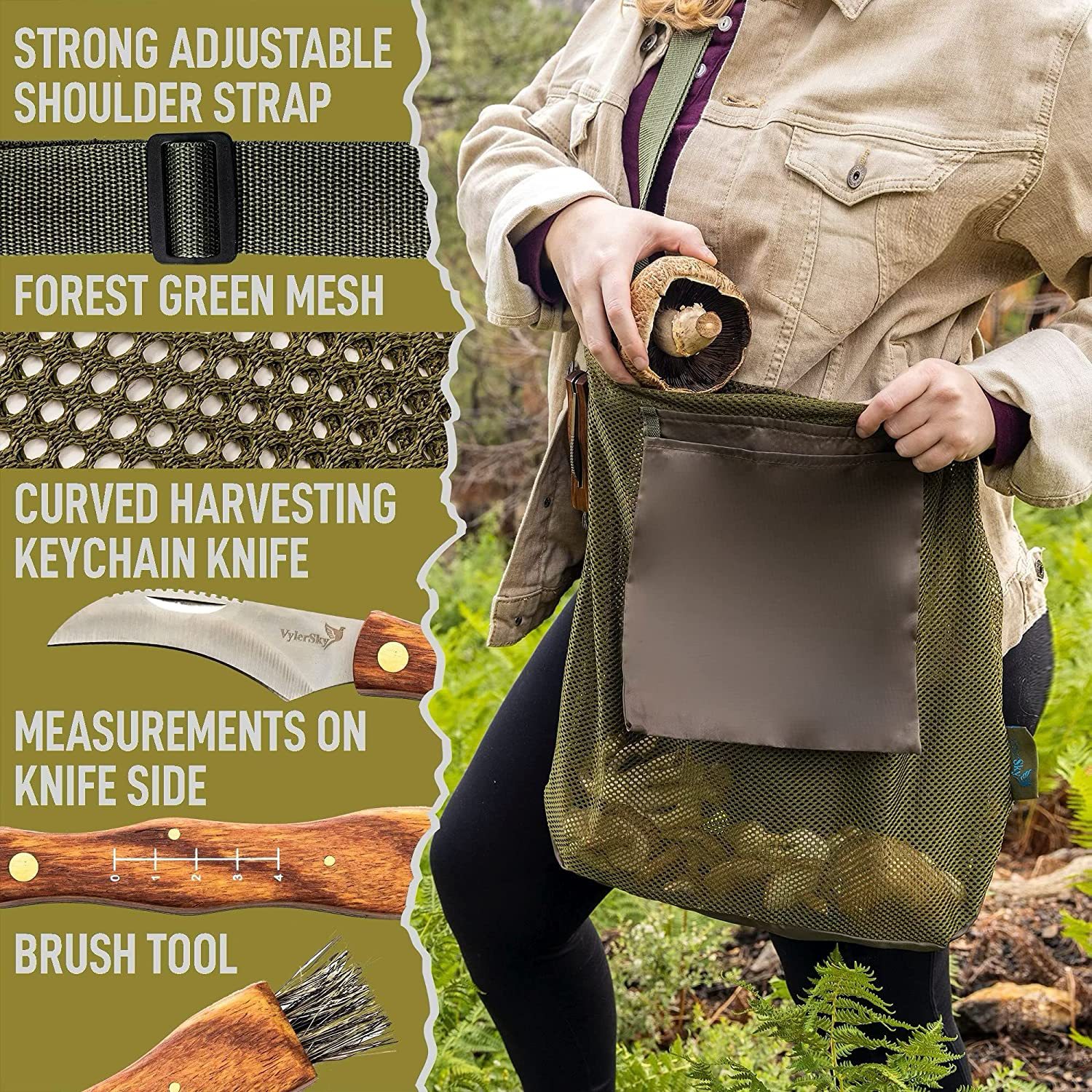 Foraging bag foraging set mushroom bag-Morel mushroom bag, foraging set mushroom hunting bag