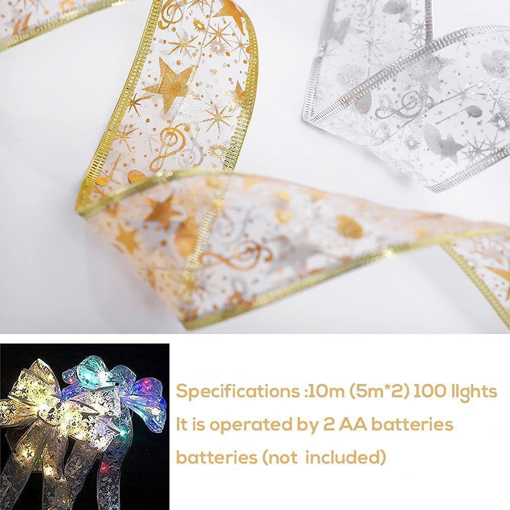 Christmas Ribbon LED Light String Christmas Decorations Christmas Tree Decoration Pendant Gift Bronzing Double Layer Ribbon_voghion.com