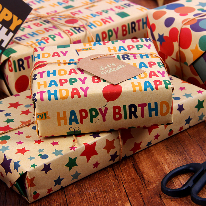 Gift Wrapping Paper Happy Birthday Wrapping Paper Valentine's Day Vintage Yellow Cowhide Gift Box Christmas Large Size Roll Paper