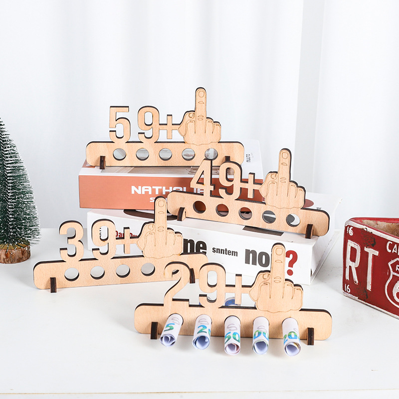 Cross-border in stock Beech Birthday Money Gift Wood personalized Birthday Gift wooden wallet decoration
