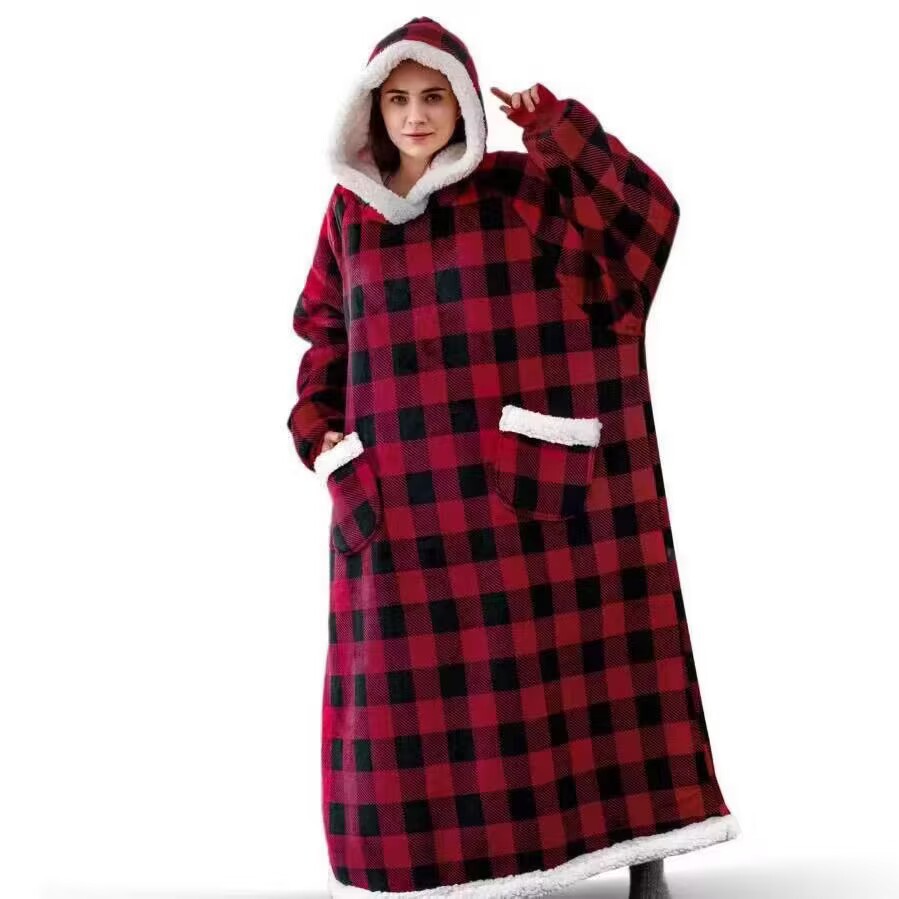Pullover fleece thickened lengthened pajamas warm TV blanket outdoor cold-proof nightgown couple's sweater fleece warm
