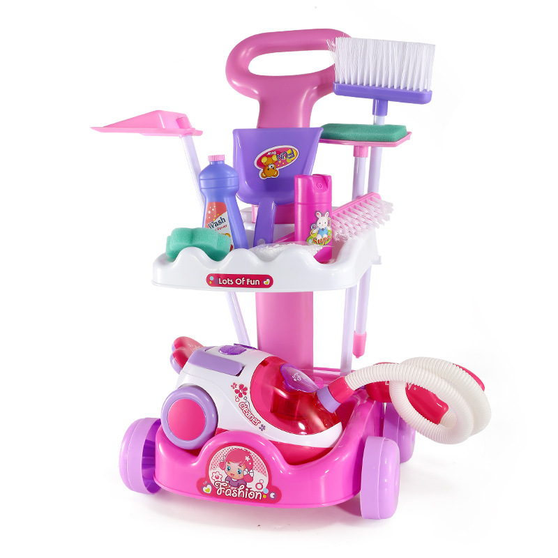 Cross-border Hot Selling Children's Sweeping Toys Cleaning Kit Tools Trolley Simulation Play House Cleaning Toys