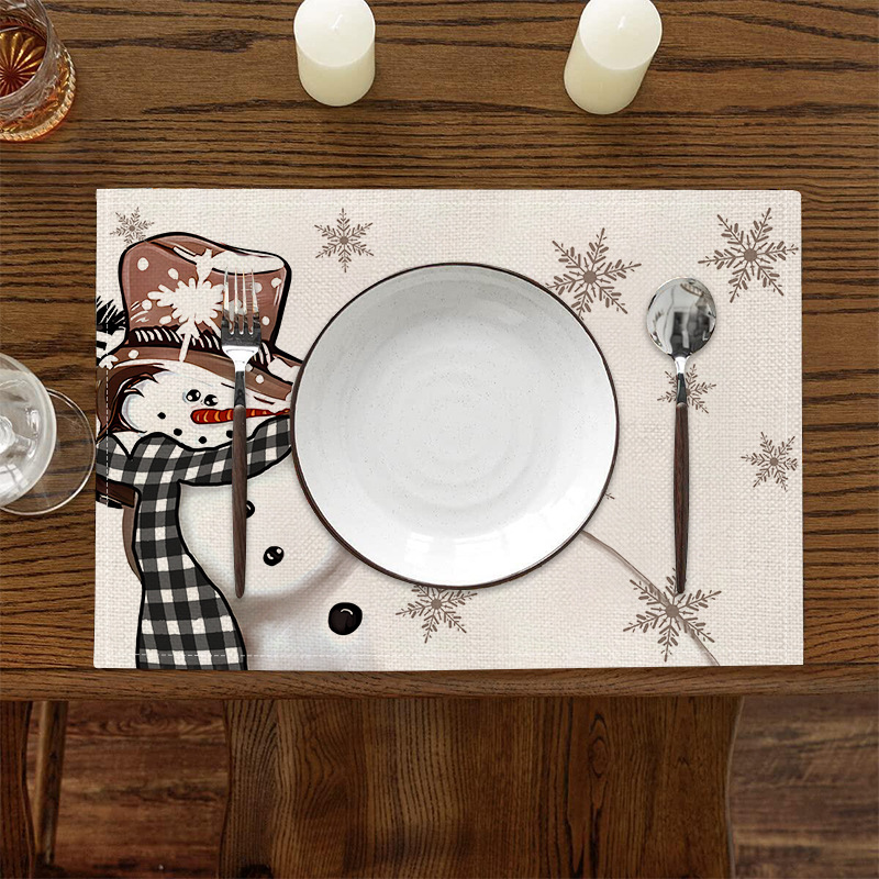 Amazon popular Christmas placemat restaurant atmosphere layout table mat linen printed insulation mat Western placemat wholesale