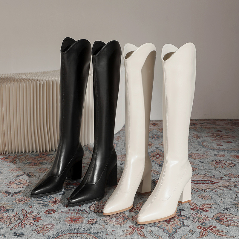Women's high boots autumn and winter New British style thick heel pointed high heel knee fashion 35-42 plus size long boots