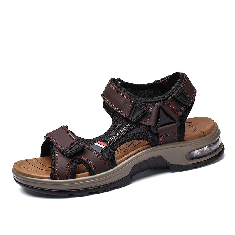 2026 Men's Sandals Outdoor Beach Shoes Velcro Air Cushion Large Size Cross-border Summer Noodles Handmade Sports Leisure