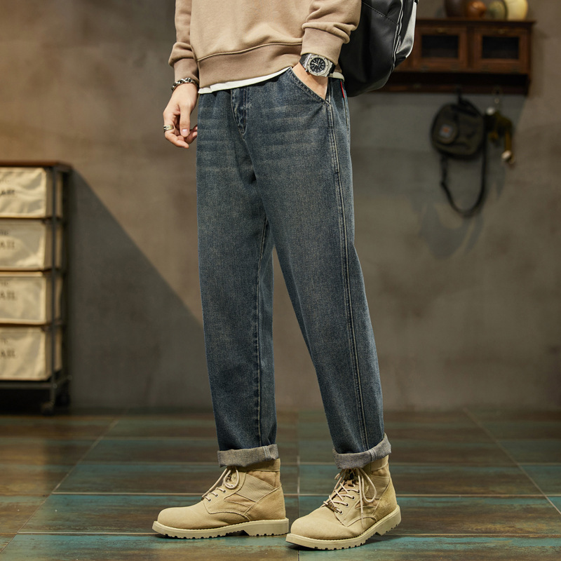 Four Seasons youth jeans men's fashion brand all-match 2024 New loose straight harem casual long pants men's clothing