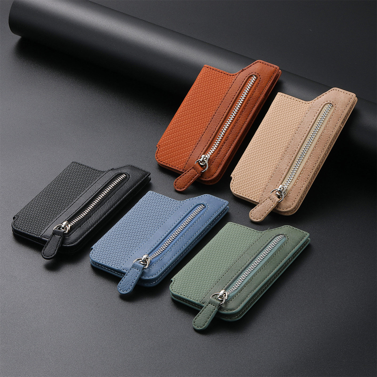 New mobile phone card bag card case wallet flip multi-card holder zipper expansion bag creative personality leather back sticker