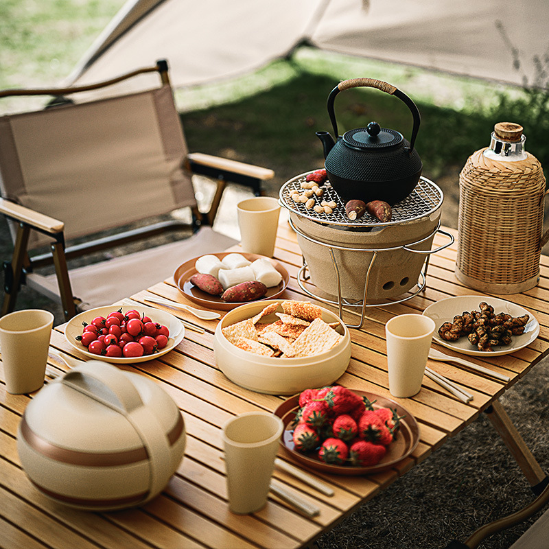 Outdoor Travel Picnic Tableware Set Portable Picnic Barbecue Camping Plastic Disc Water Cup Bowl and Dish Chopsticks Combination
