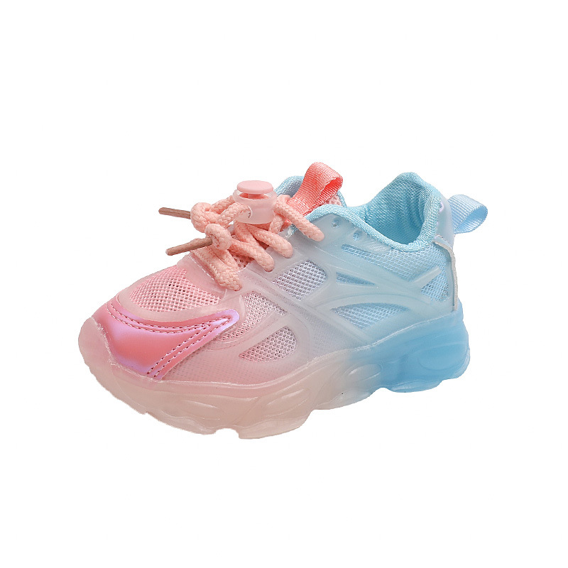 2023 Autumn New Cartoon girls sneaker LED light-on luminous boys gradient color mesh shoes small and medium children's shoes