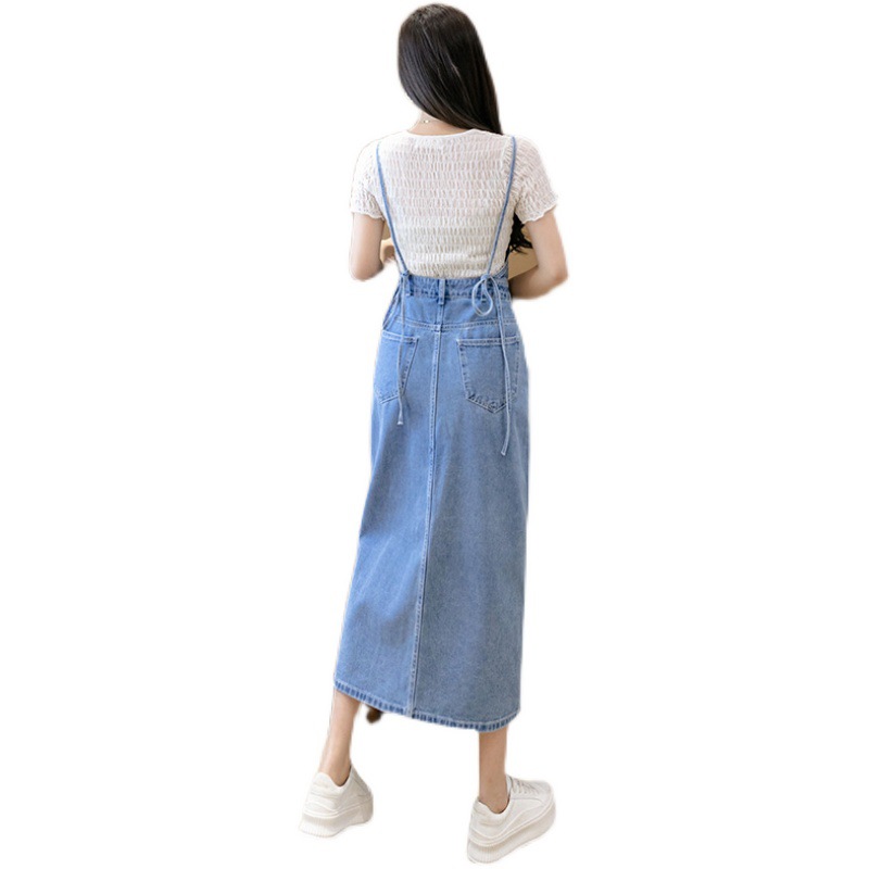 Real Shot 2023 Spring and Autumn New Korean Style High Waist Retro Elegant Slimming Hip Denim Suspender Skirt Slip Skirt