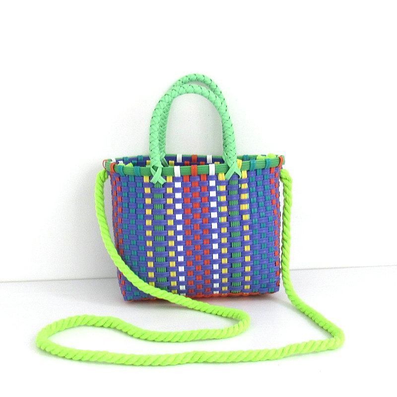 Plastic Thin Woven Bag Children's Coin Purse Small Backpack Small Basket Colorful Woven Basket Small Square Bag Children's Bag