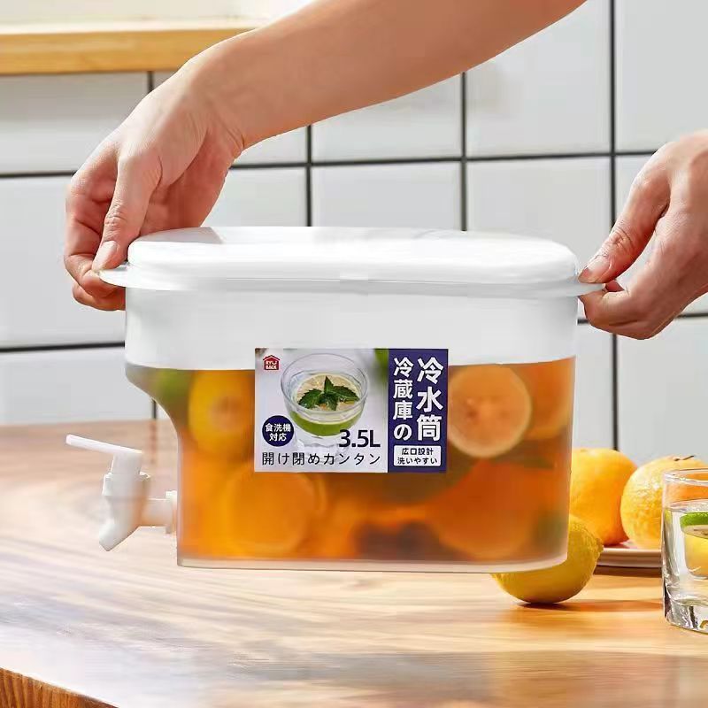 3.5L cold water bucket refrigerator lemon cold water-cooled bubble bottle ice water teapot with faucet cold water bottle