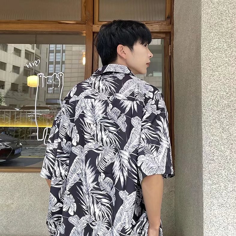 Hawaiian Floral Short-sleeved Shirt Men's Loose All-match Summer Thin Shirt Hong Kong-style Instagram Popular Brand Handsome Jacket