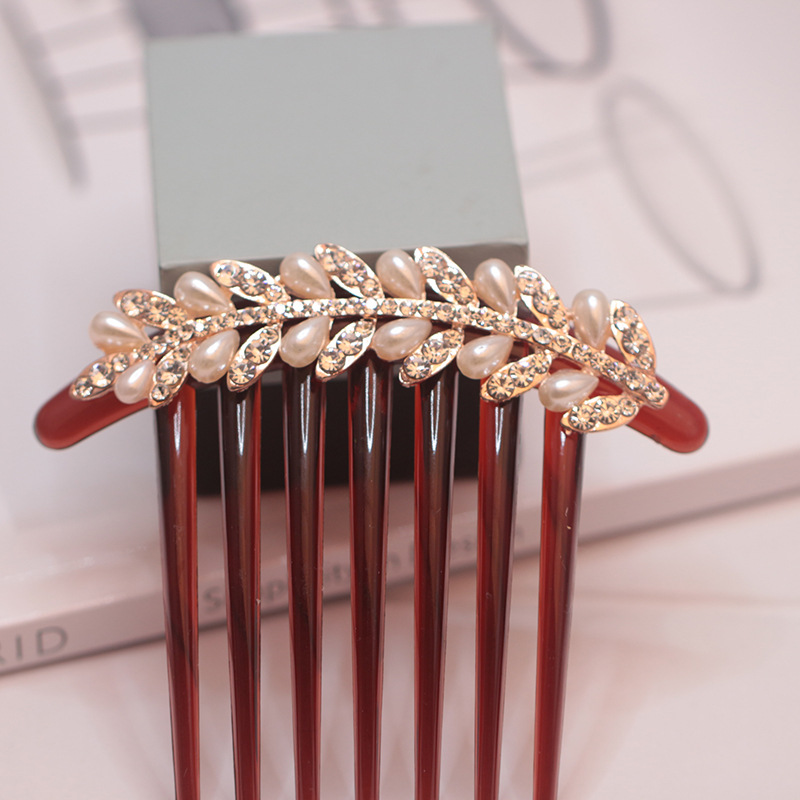Korean-style Seven-tooth hair comb Pearl plate hair comb all-match rhinestone non-slip hair iron back head hair accessories headdress