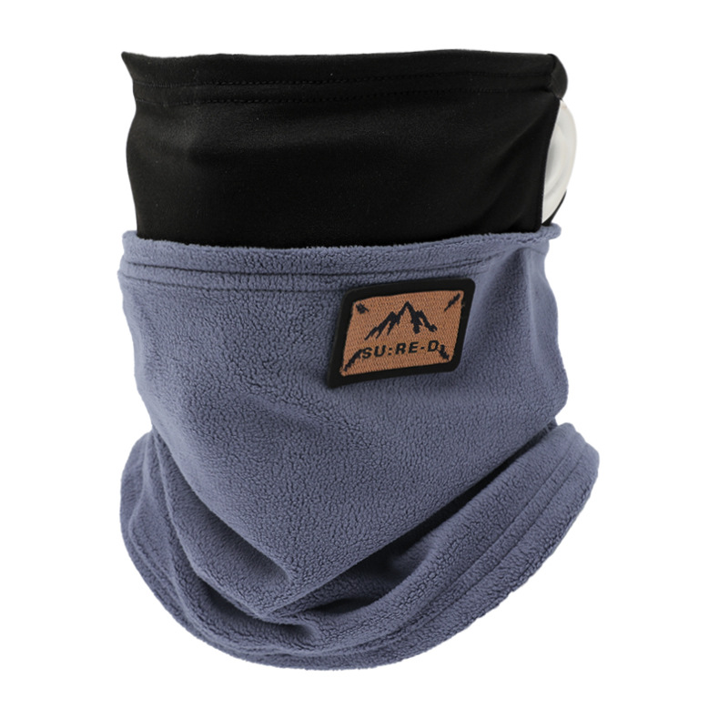 Autumn and Winter plush ear hanging Scarf mask dual-use outdoor color matching pullover half cover mask stitching fluff scarf cover
