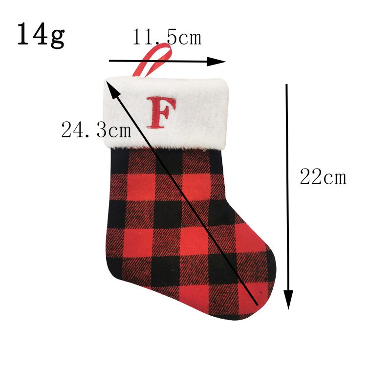 Cross-border new Christmas socks Christmas gift bag pendant red and black plaid letter socks Christmas supplies wholesale