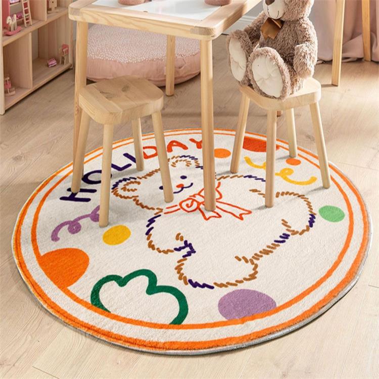 Cross-border cashmere-like holiday bear modern home living room coffee table bedroom floor mat cute round non-slip bedside blanket