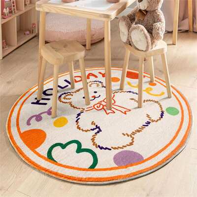 Cross-border cashmere-like holiday bear modern home living room coffee table bedroom floor mat cute round non-slip bedside blanket