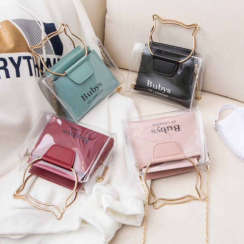 Fashionable and Cute Transparent Cat Transparent Small Square Bag, Fresh and Sweet Shoulder Bag and Crossbody Bag