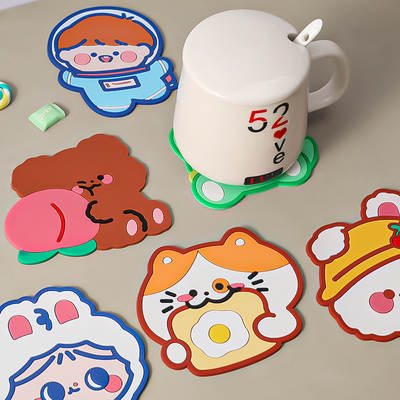 Cartoon Shaped Coaster Cute ins Style Anti-Slip Heat Insulation Mat Household Kitchen Anti-Perm Mat Silicone Tea Cup Mat Placemat