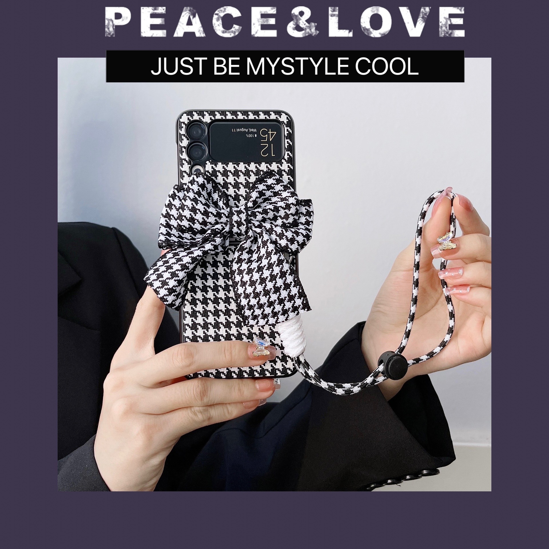 Applicable to Samsung Galaxy zflip5 generation mobile phone shell houndstooth folding screen protective cover zflip3 generation
