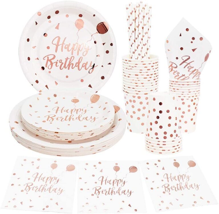 Bronzing Birthday Disposable Paper Plate Tableware Birthday Holiday Party Balloon Star Dot Pattern Dish Plate