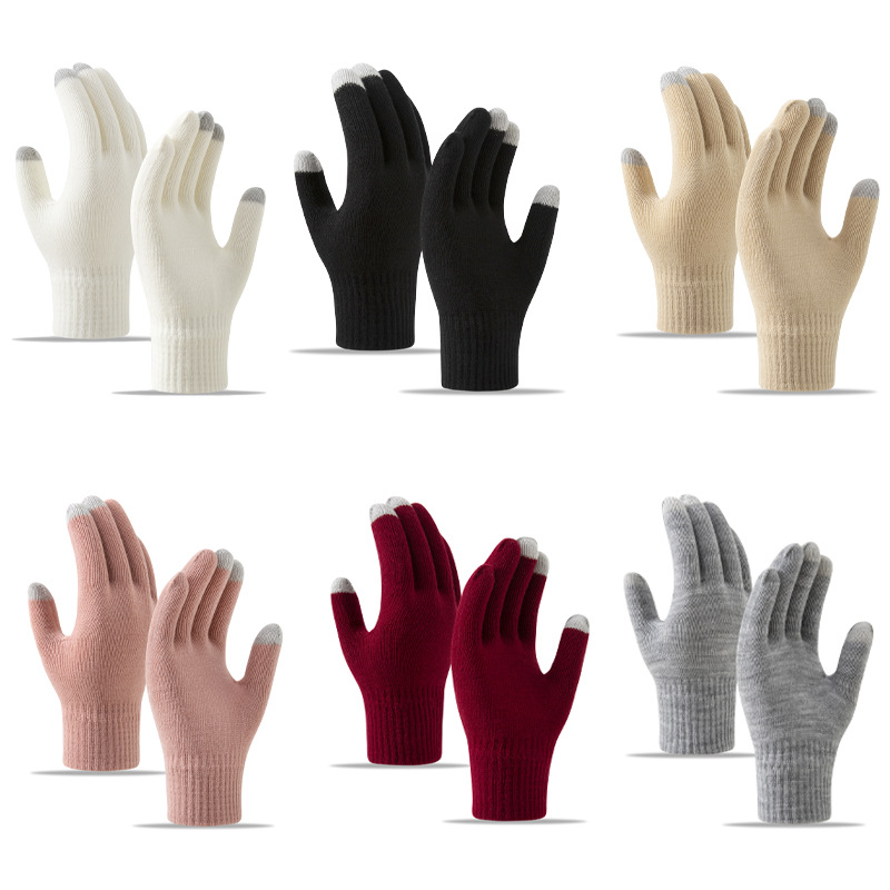 Cross-border special gloves Amazon winter cold-proof knitted wool fleece-lined thickened touch screen warm gloves wholesale
