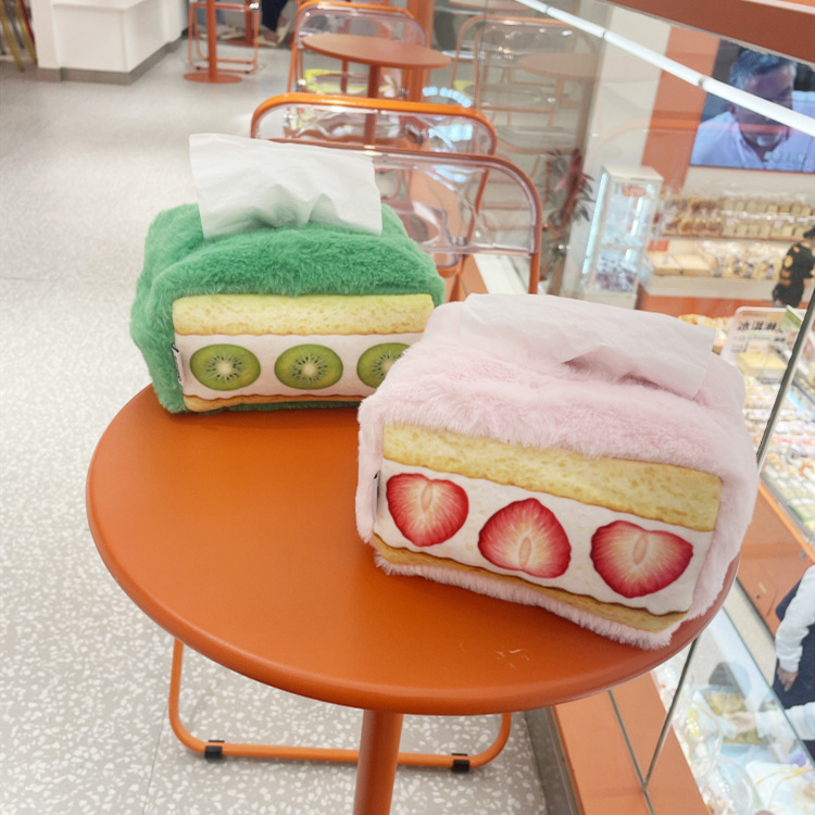 2023 new cat style cute tissue box personalized creative strawberry cartoon niche plush cute cute desktop storage bag