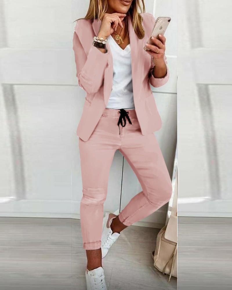 2024 New European and American Amazon Independent Station New Casual Solid Color Commuter Fashion Suit Suit Women's Suit